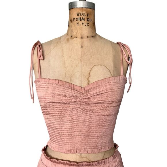 RESET Pink Smocked Crop Top & Ruffle Skirt Set Size S - Picture 2 of 7